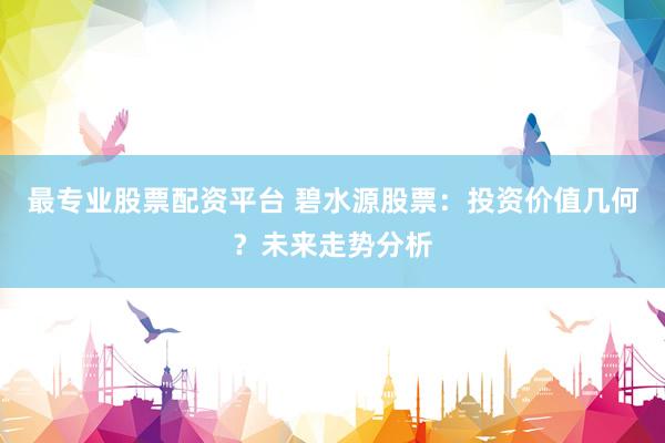 最专业股票配资平台 碧水源股票：投资价值几何？未来走势分析