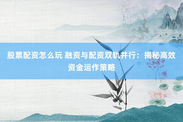 股票配资怎么玩 融资与配资双轨并行：揭秘高效资金运作策略