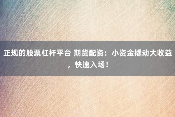 正规的股票杠杆平台 期货配资：小资金撬动大收益，快速入场！