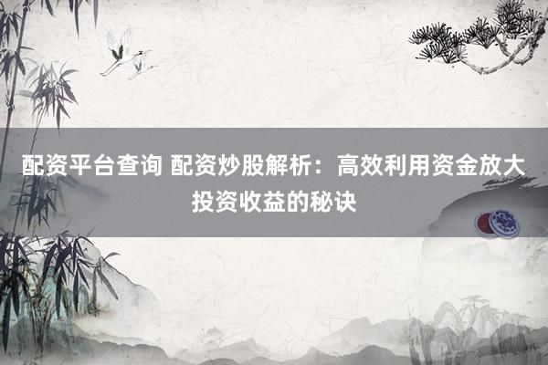 配资平台查询 配资炒股解析：高效利用资金放大投资收益的秘诀