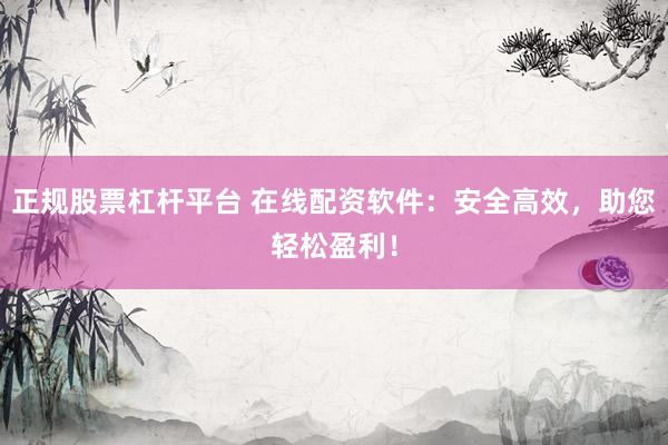 正规股票杠杆平台 在线配资软件：安全高效，助您轻松盈利！
