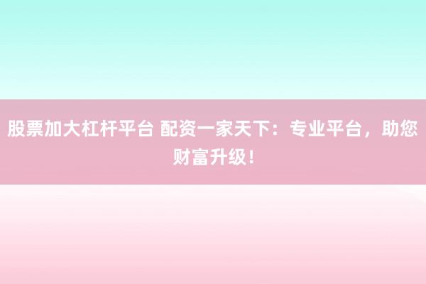 股票加大杠杆平台 配资一家天下：专业平台，助您财富升级！