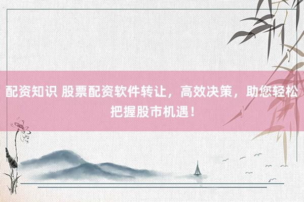 配资知识 股票配资软件转让，高效决策，助您轻松把握股市机遇！