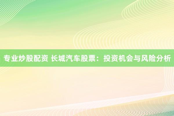 专业炒股配资 长城汽车股票：投资机会与风险分析
