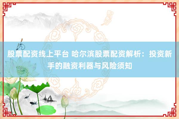 股票配资线上平台 哈尔滨股票配资解析：投资新手的融资利器与风险须知