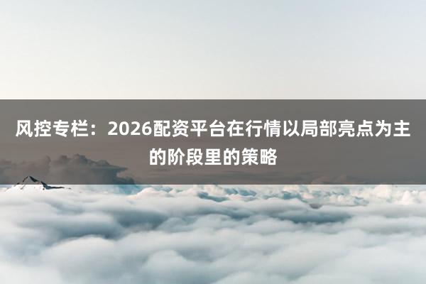 风控专栏:2026配资平台在行情以局部亮点为主的阶段里的策略