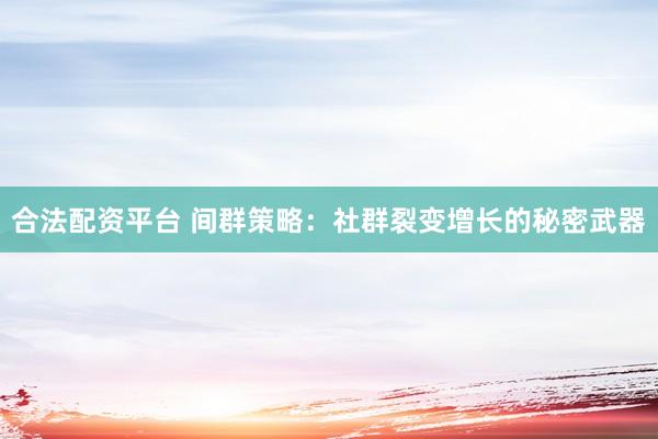 合法配资平台 间群策略：社群裂变增长的秘密武器