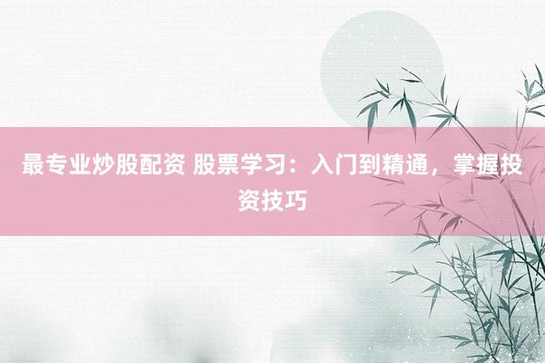 最专业炒股配资 股票学习：入门到精通，掌握投资技巧